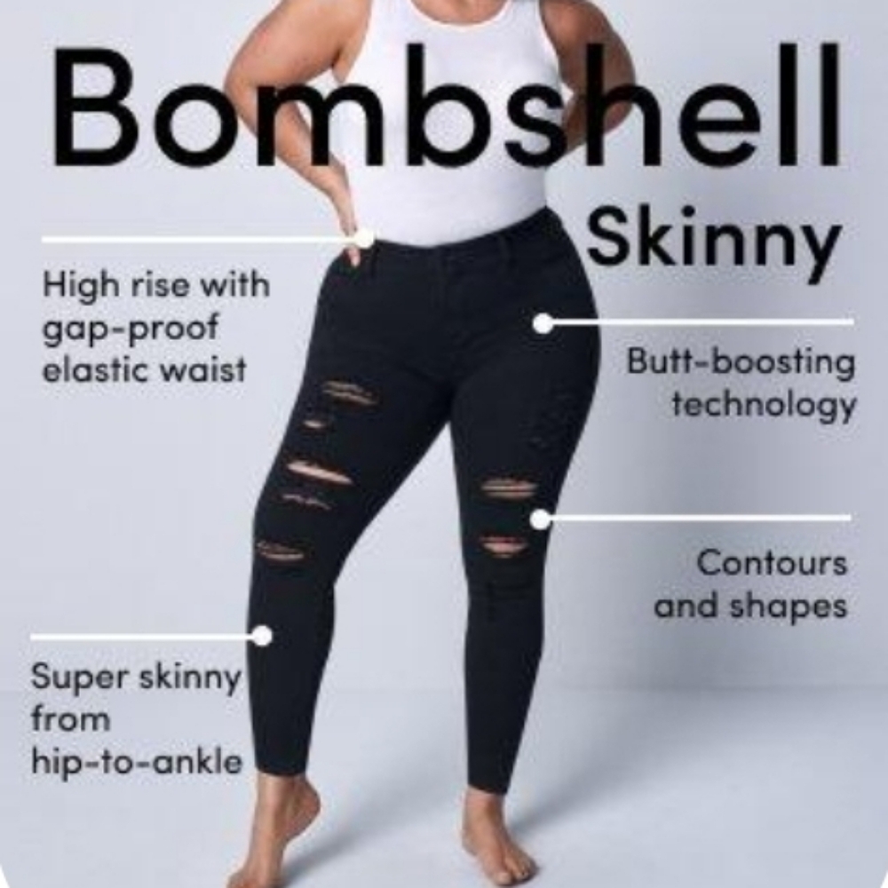 NWT TORRID Bombshell Skinny Distressed Black Jeans